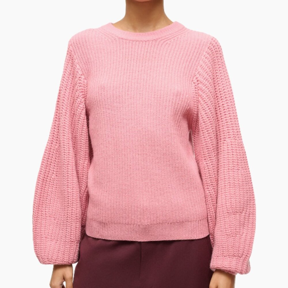 Staud Aura Ribbed Wool-Blend Sweater in Damask Pink